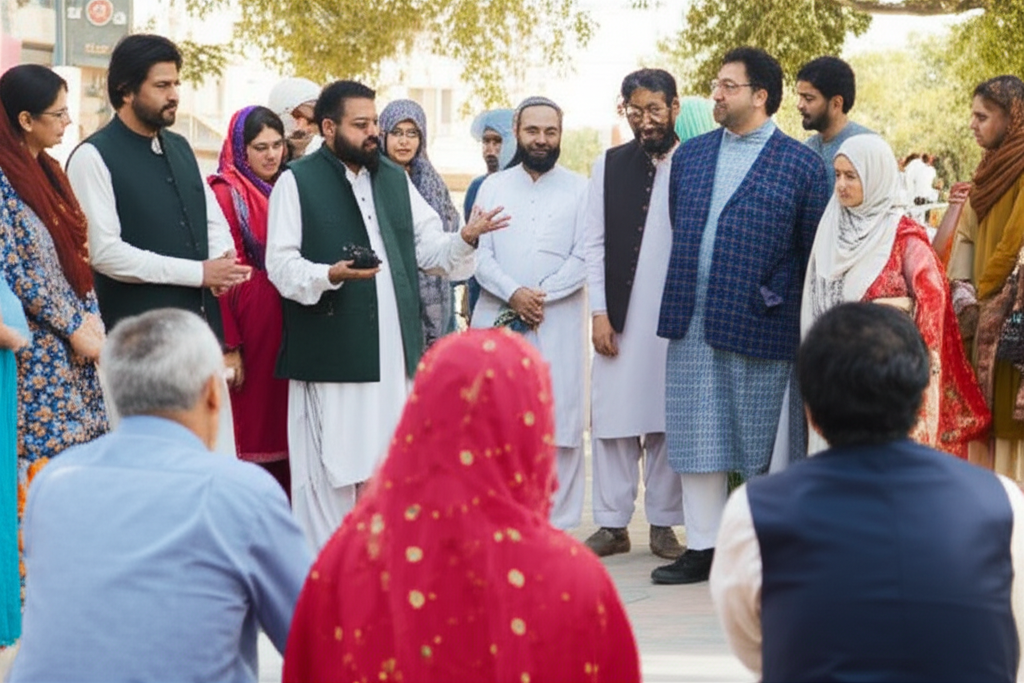 Pakistani citizens participating in democratic discussion